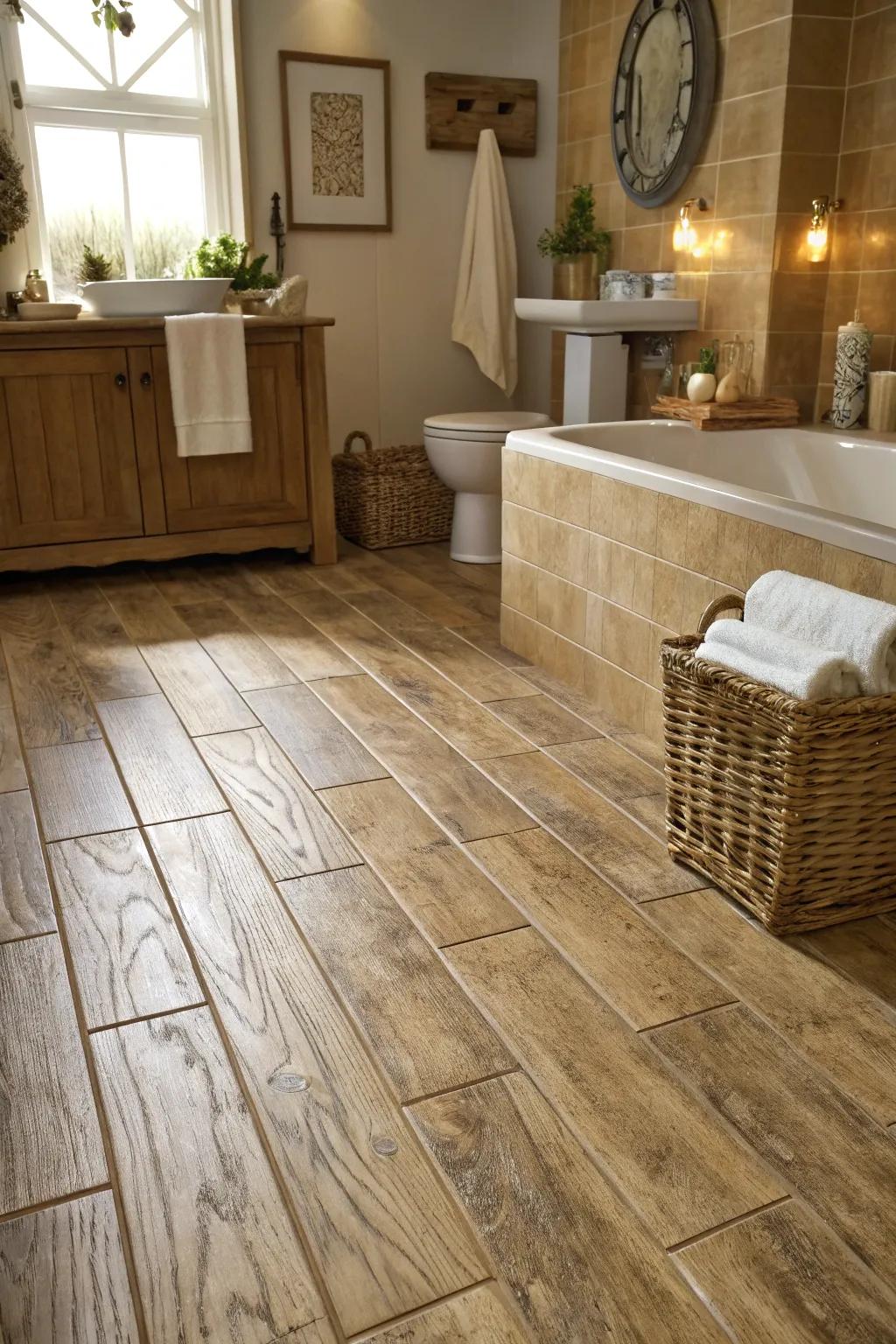 Wood-look tiles offer the warmth of wood with easy maintenance.