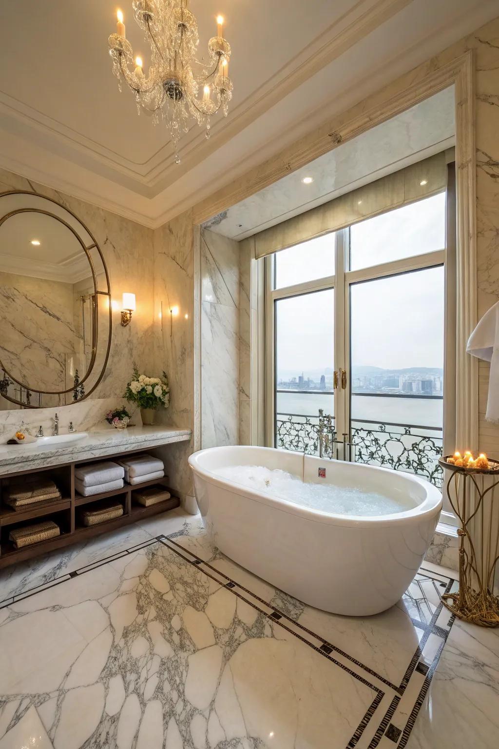 A freestanding bathtub that beckons relaxation and luxury.