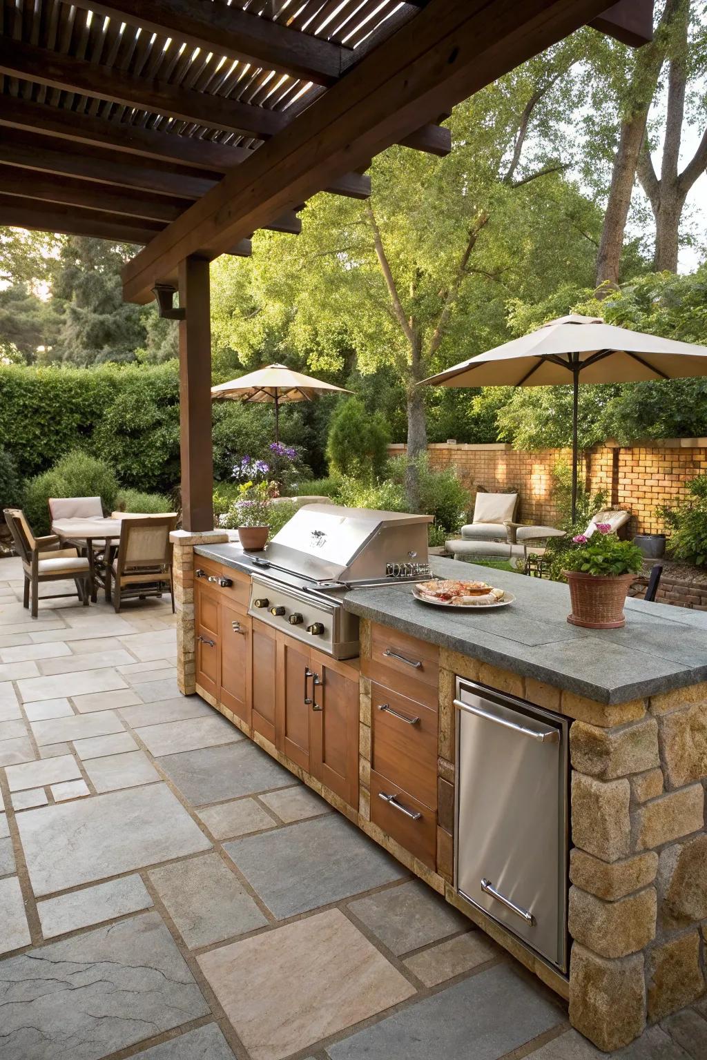 Complete outdoor kitchen for seamless cooking.