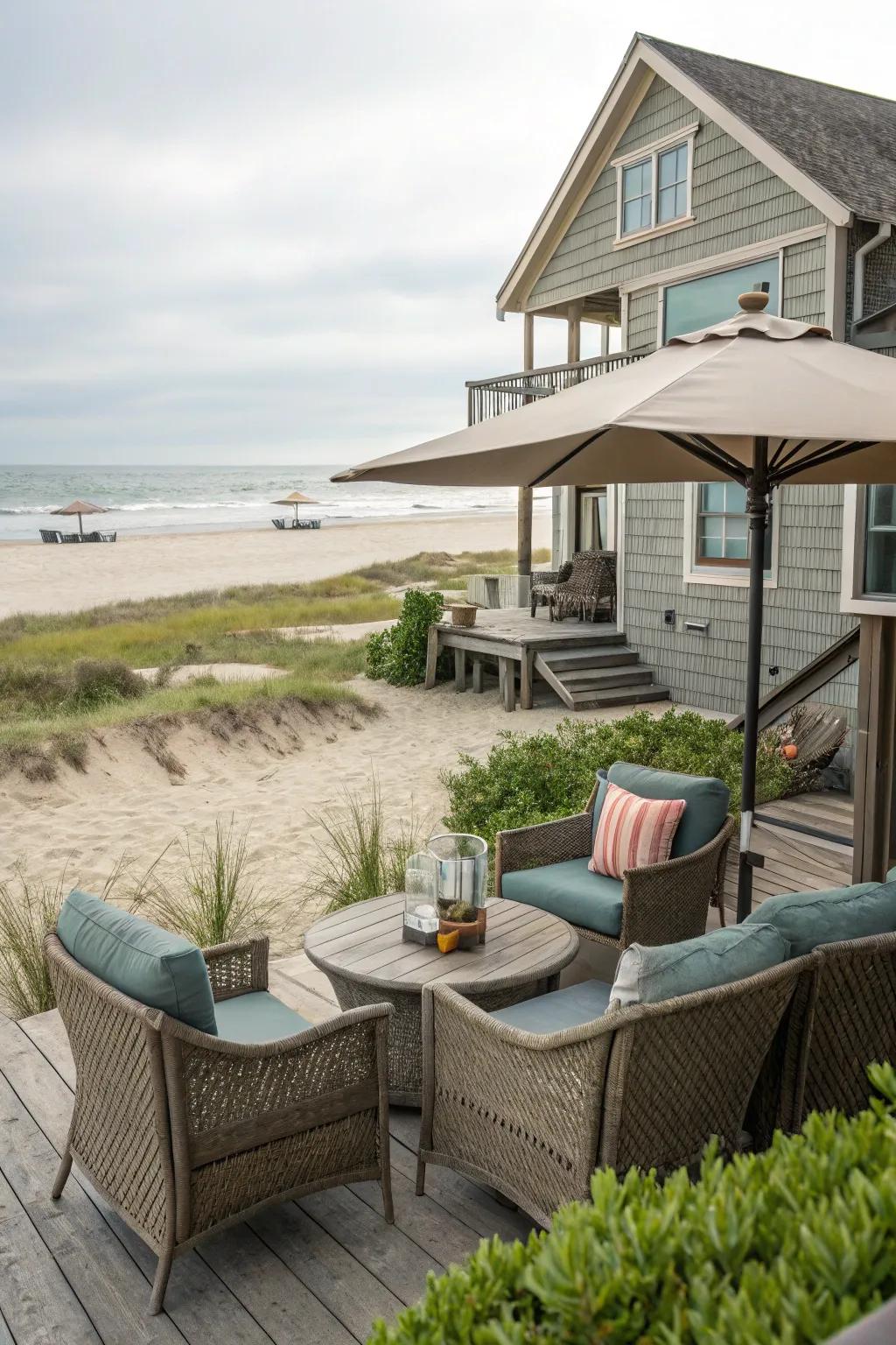 Inviting outdoor seating area perfect for beachside relaxation.