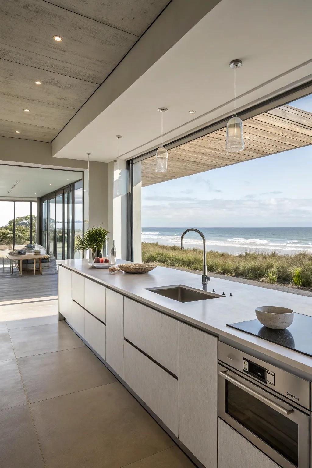 A modern kitchen that blends functionality with beach house charm.