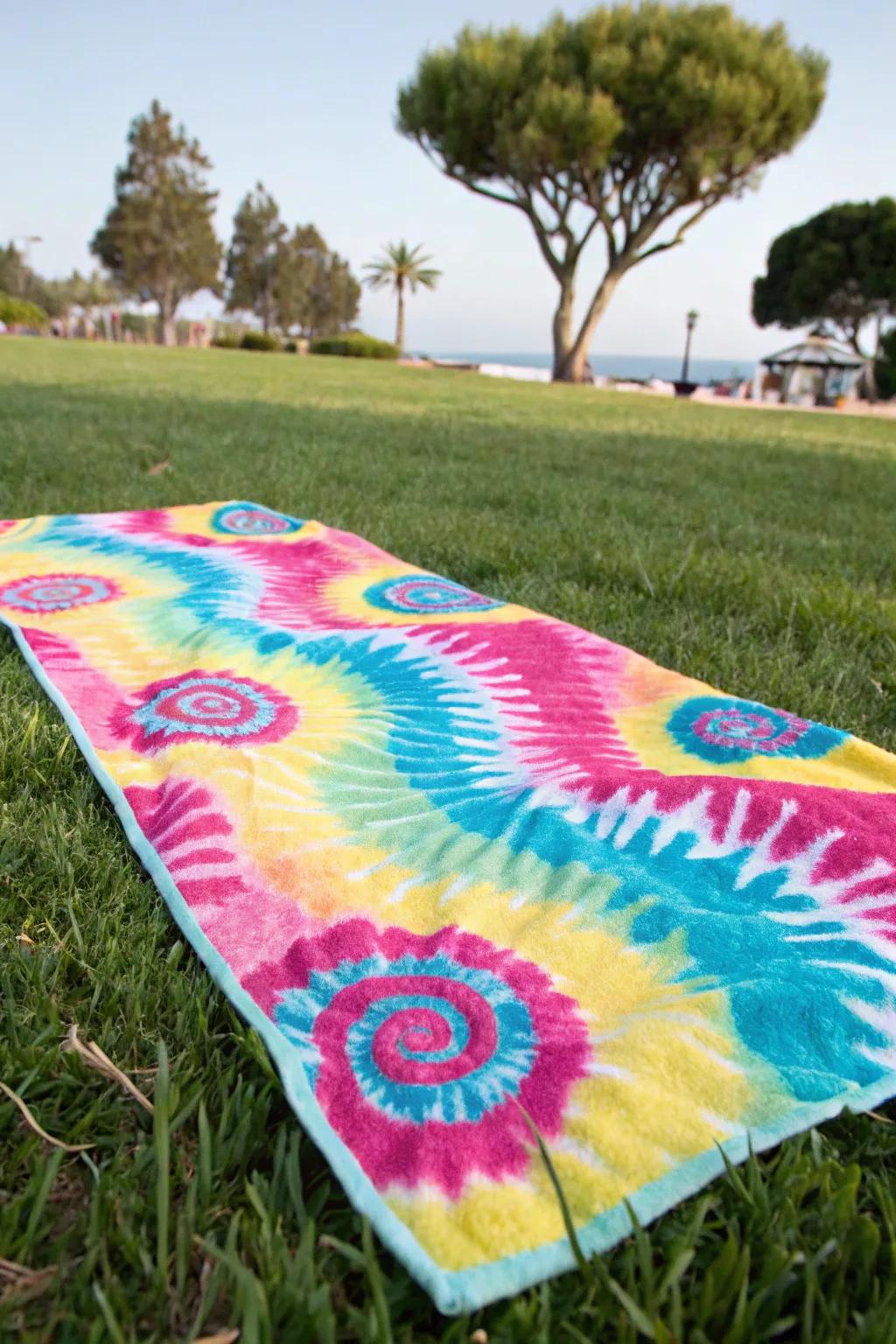 Create vibrant tie-dye towels for a splash of color.