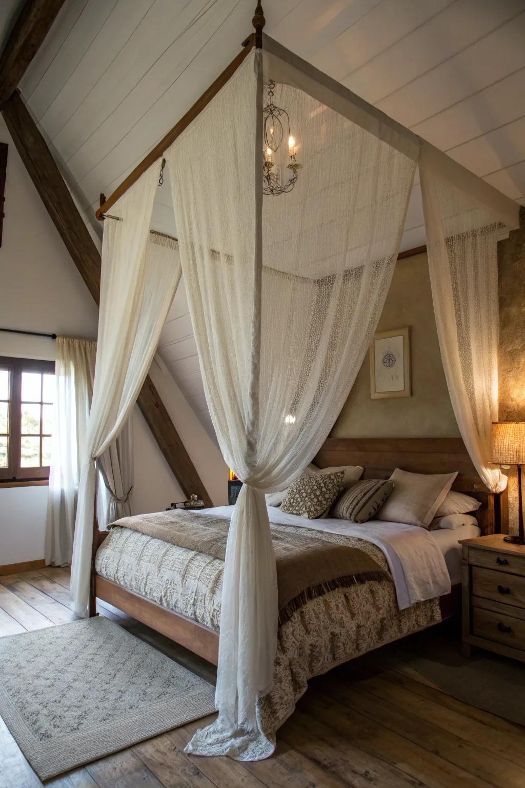 Layered fabrics add depth and intrigue to this canopy.