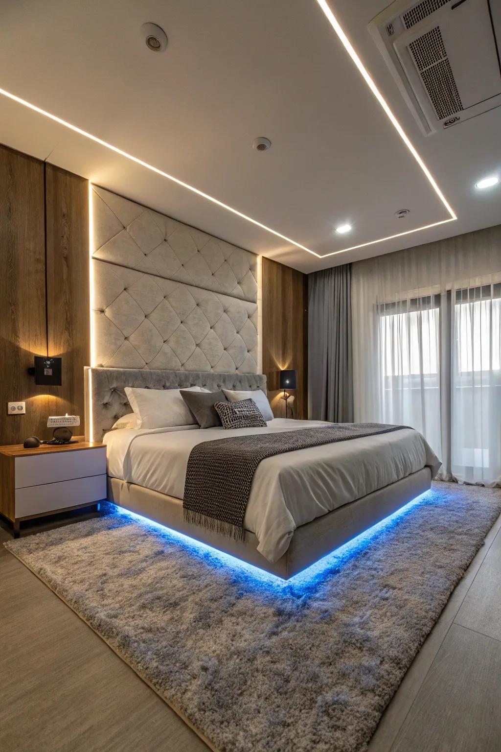 LED strip lights add a modern flair to any bedroom.