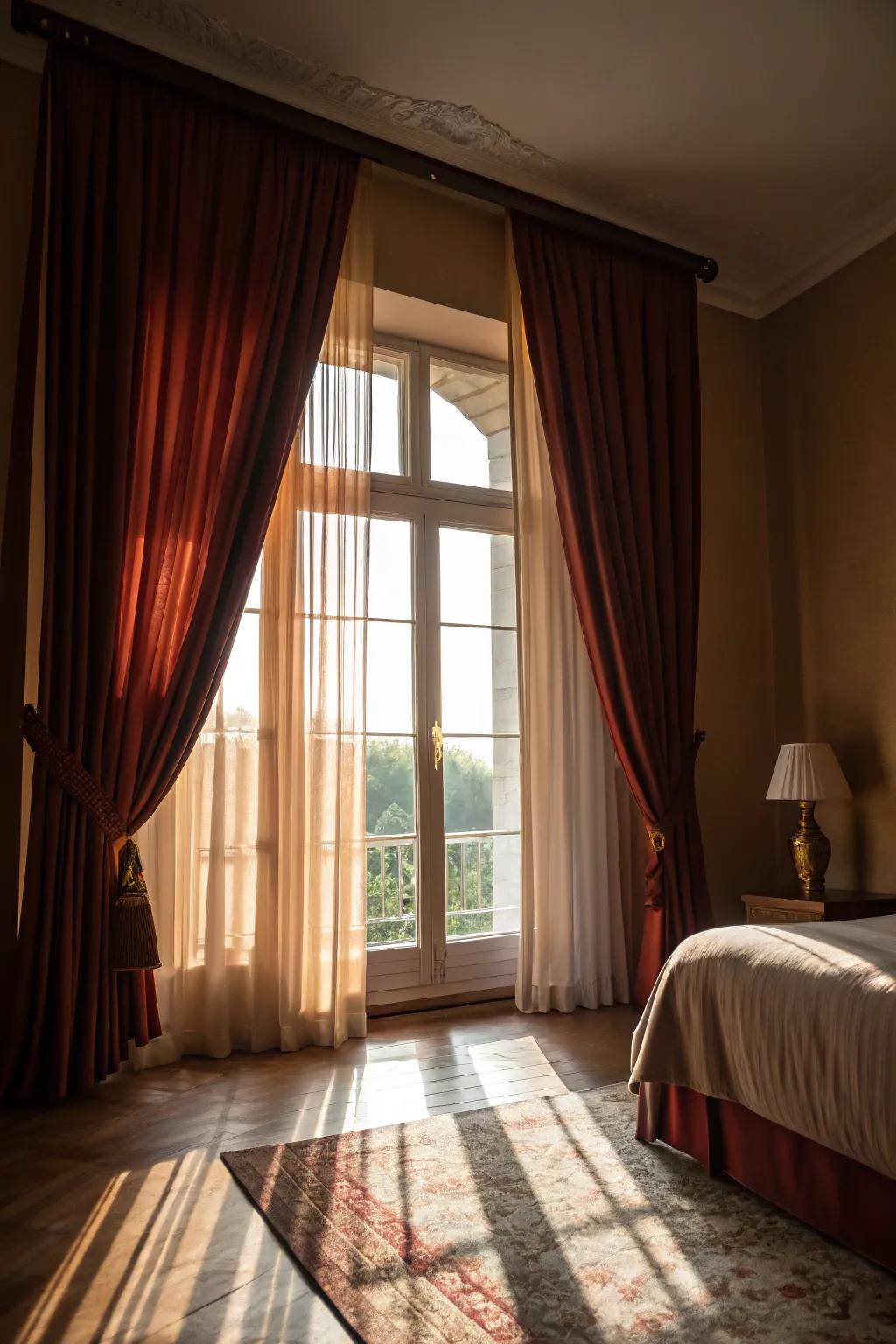 Floor-to-ceiling curtains add drama and elegance to your bedroom.