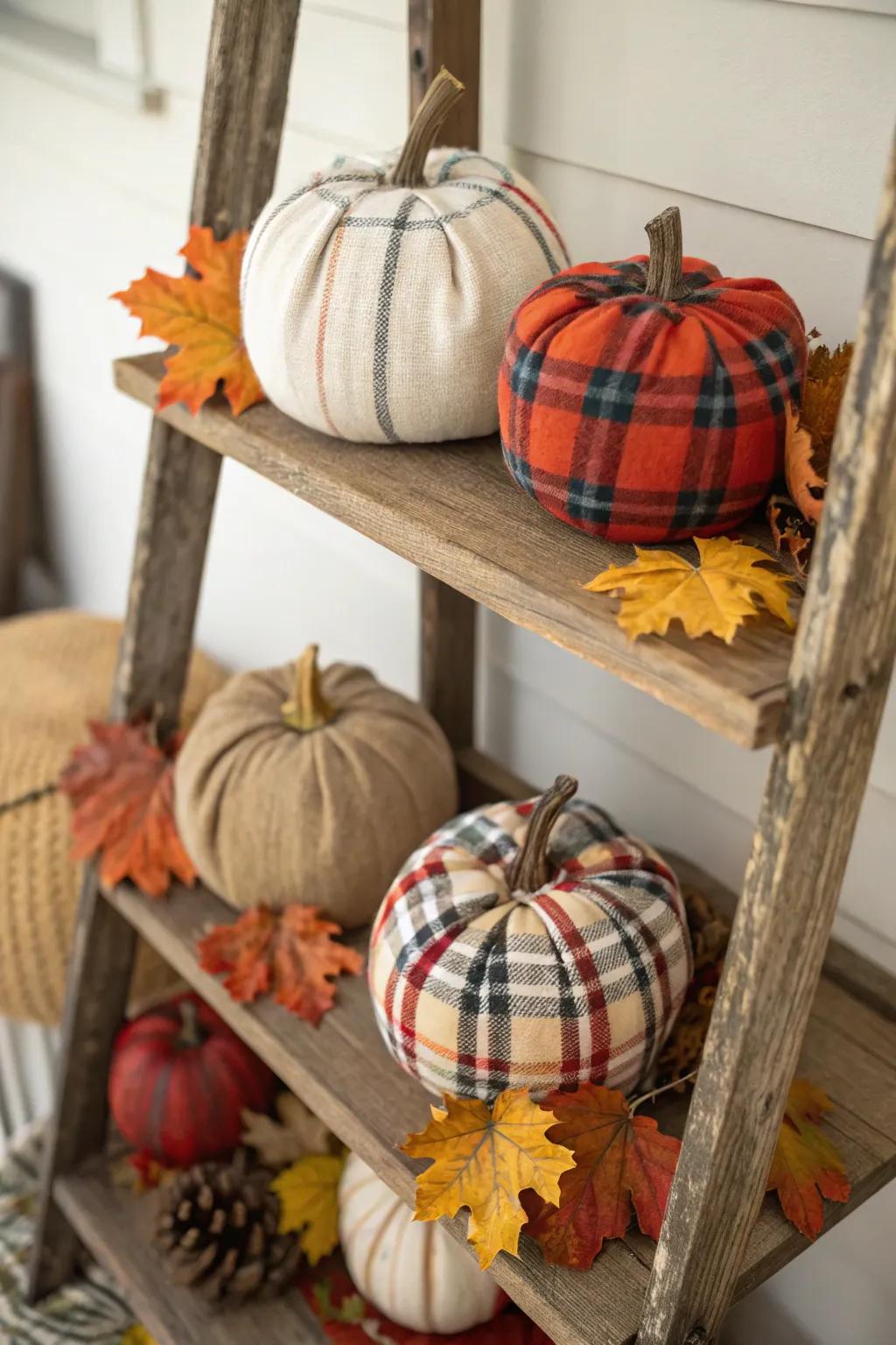 Dress up your pumpkins with cozy fabric wraps.