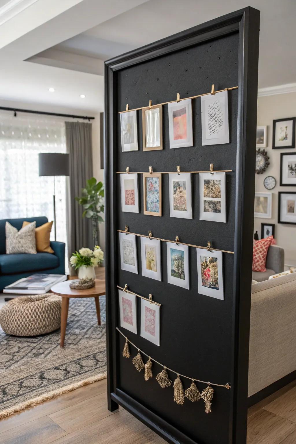 Create your own gallery wall with a bulletin board that displays your favorite art pieces.