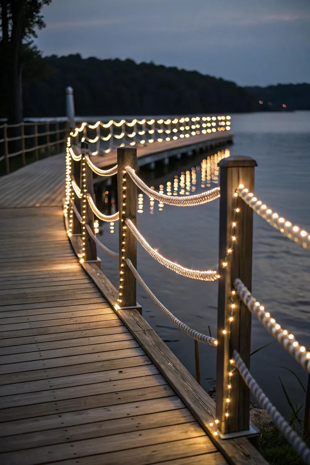 Rope lights add sparkle and safety to the dock.