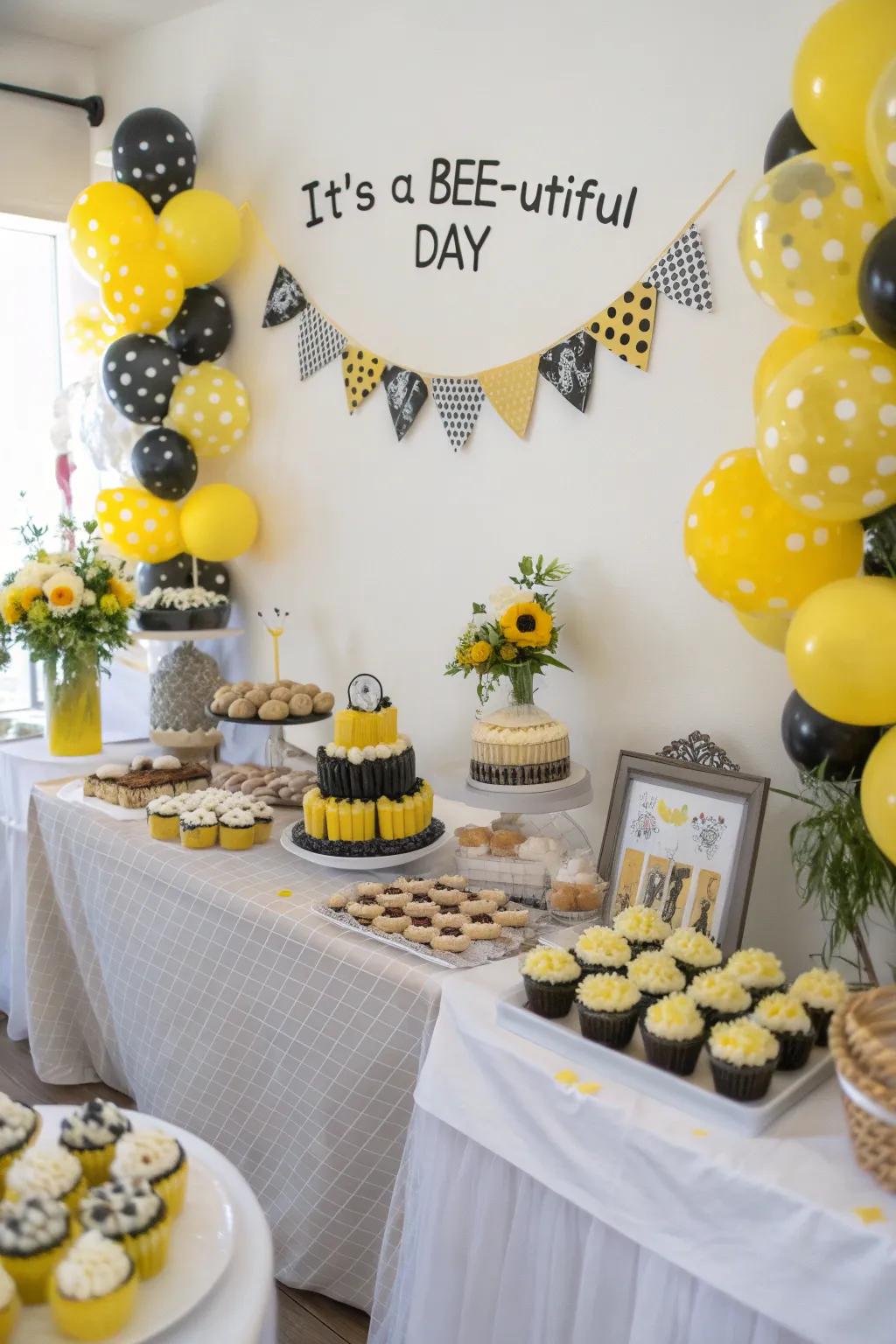 Bee-themed baby shower buzzing with charming decor and sweet treats