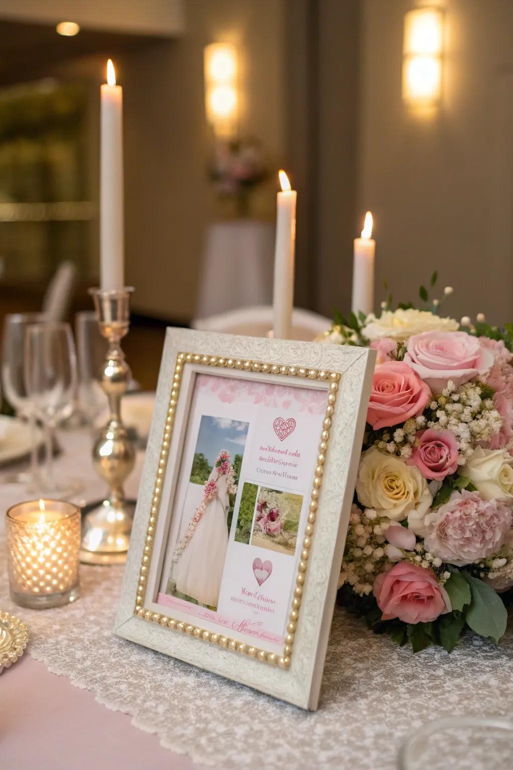 A frame that matches the wedding theme, seamlessly blending with your home decor.