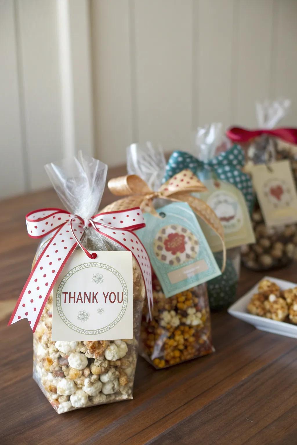 Gourmet popcorn bags for a deliciously fun favor.