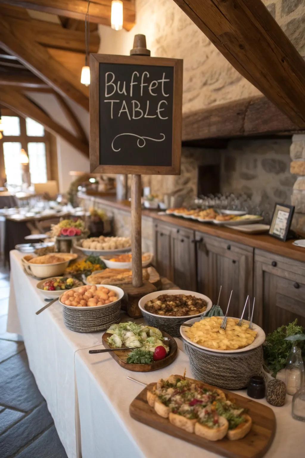 Chalkboard labels add charm and clarity to your buffet setup.