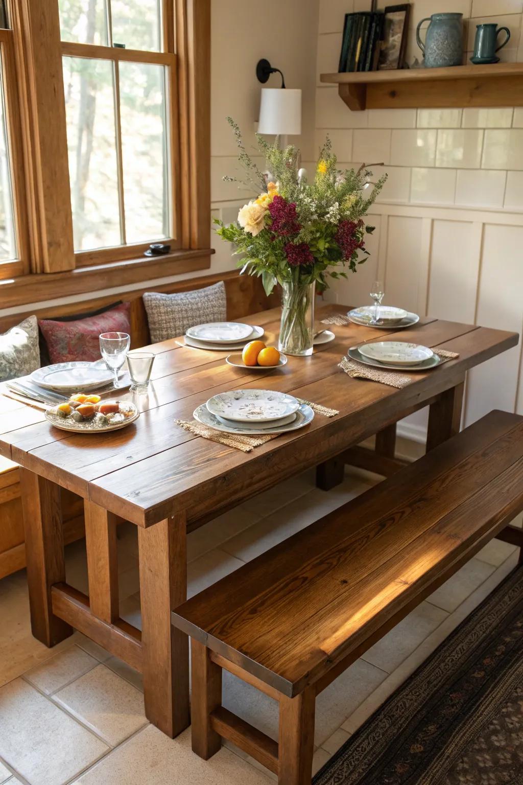 Combine function and style with bench and table pairings.