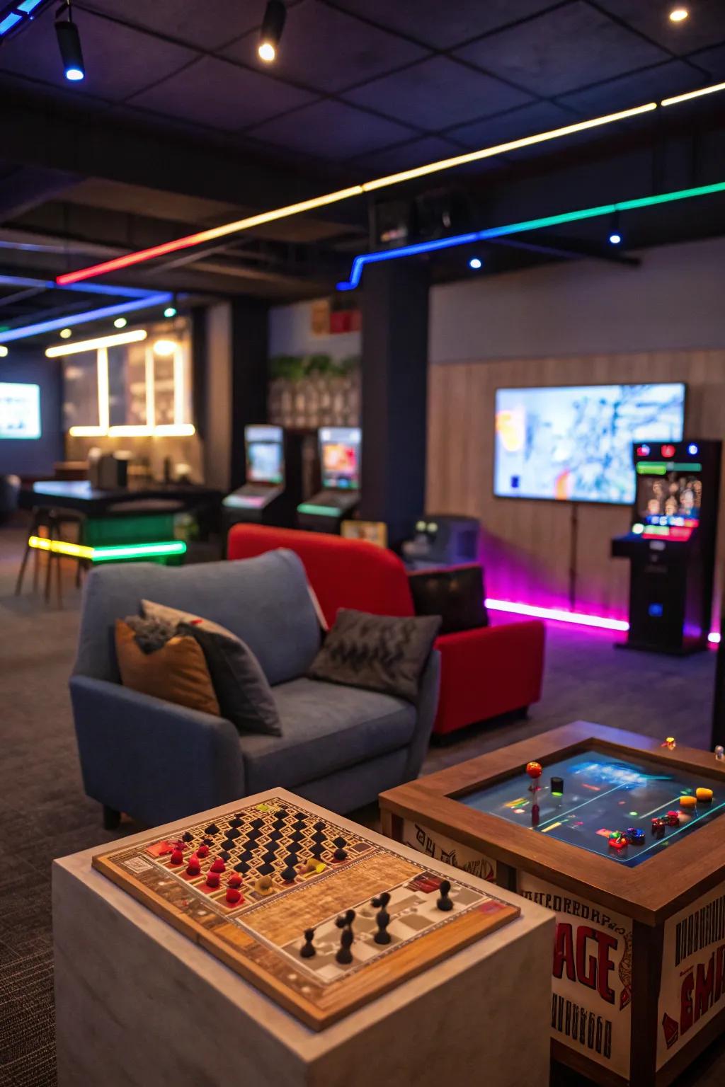 Smart lighting creates versatile atmospheres in your game room.