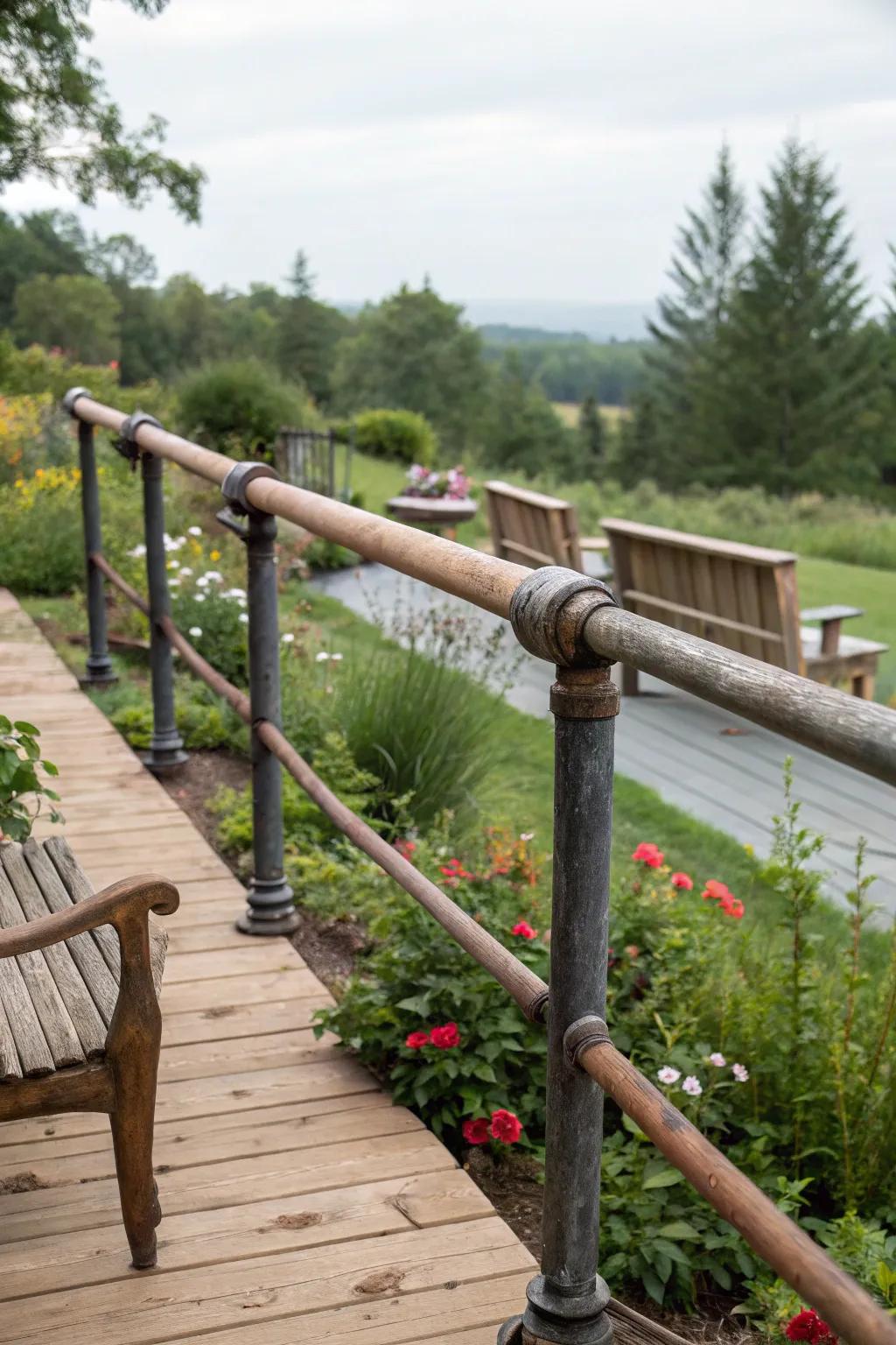 Recycled materials can create a unique and eco-friendly deck railing.