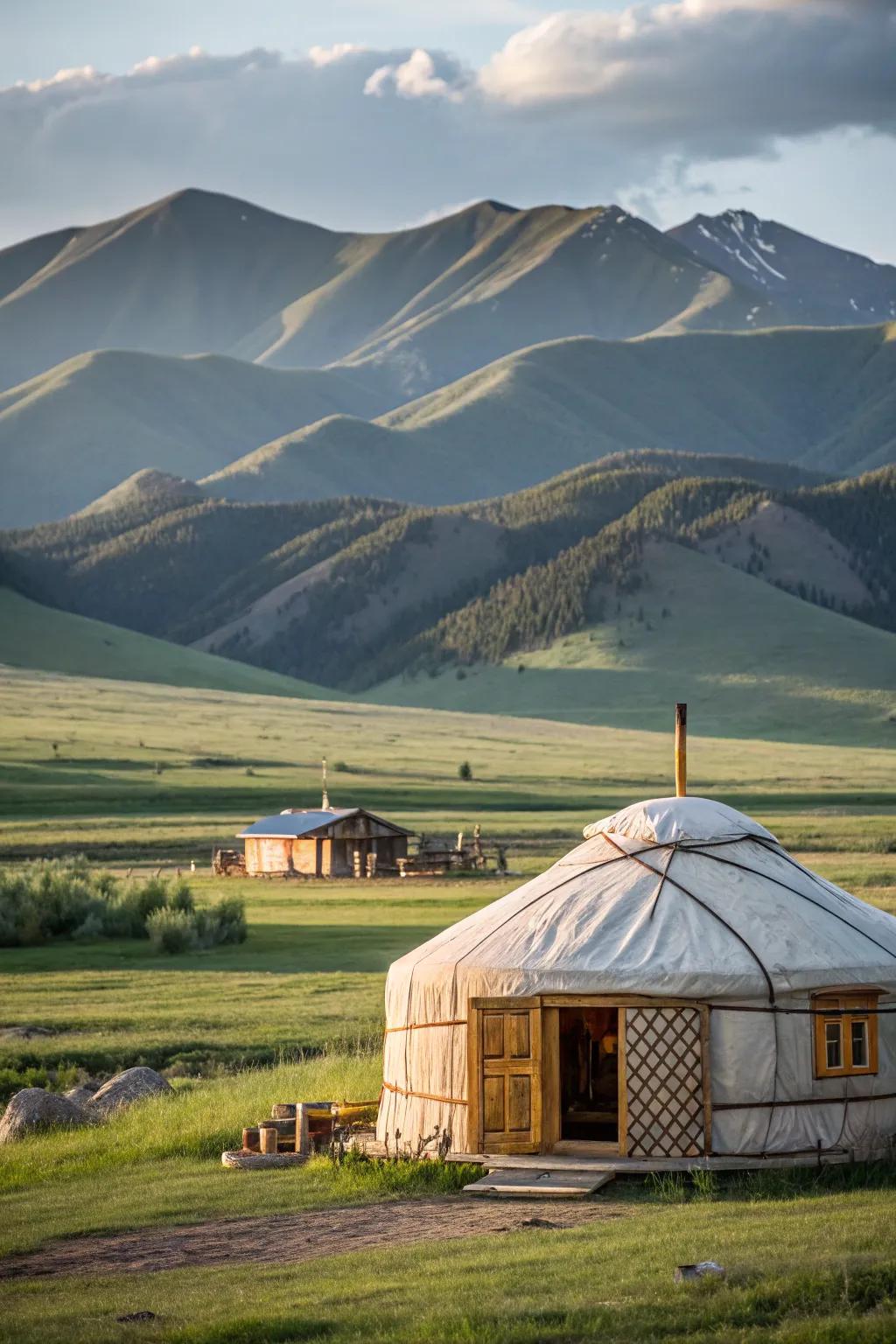 Traditional yurt offering a simple yet comfortable living space.