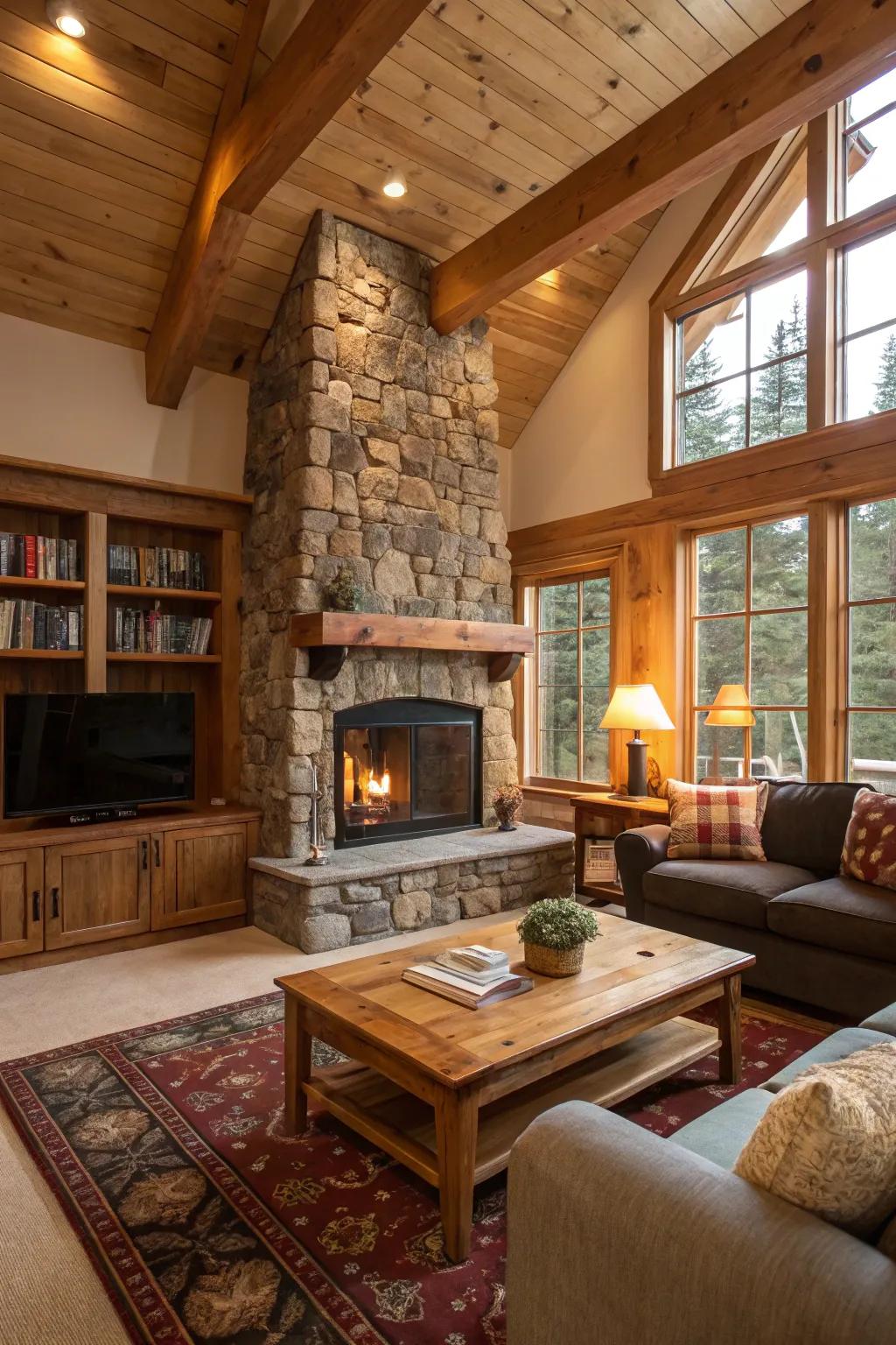 Natural wood accents bring warmth and rustic charm to this inviting space.