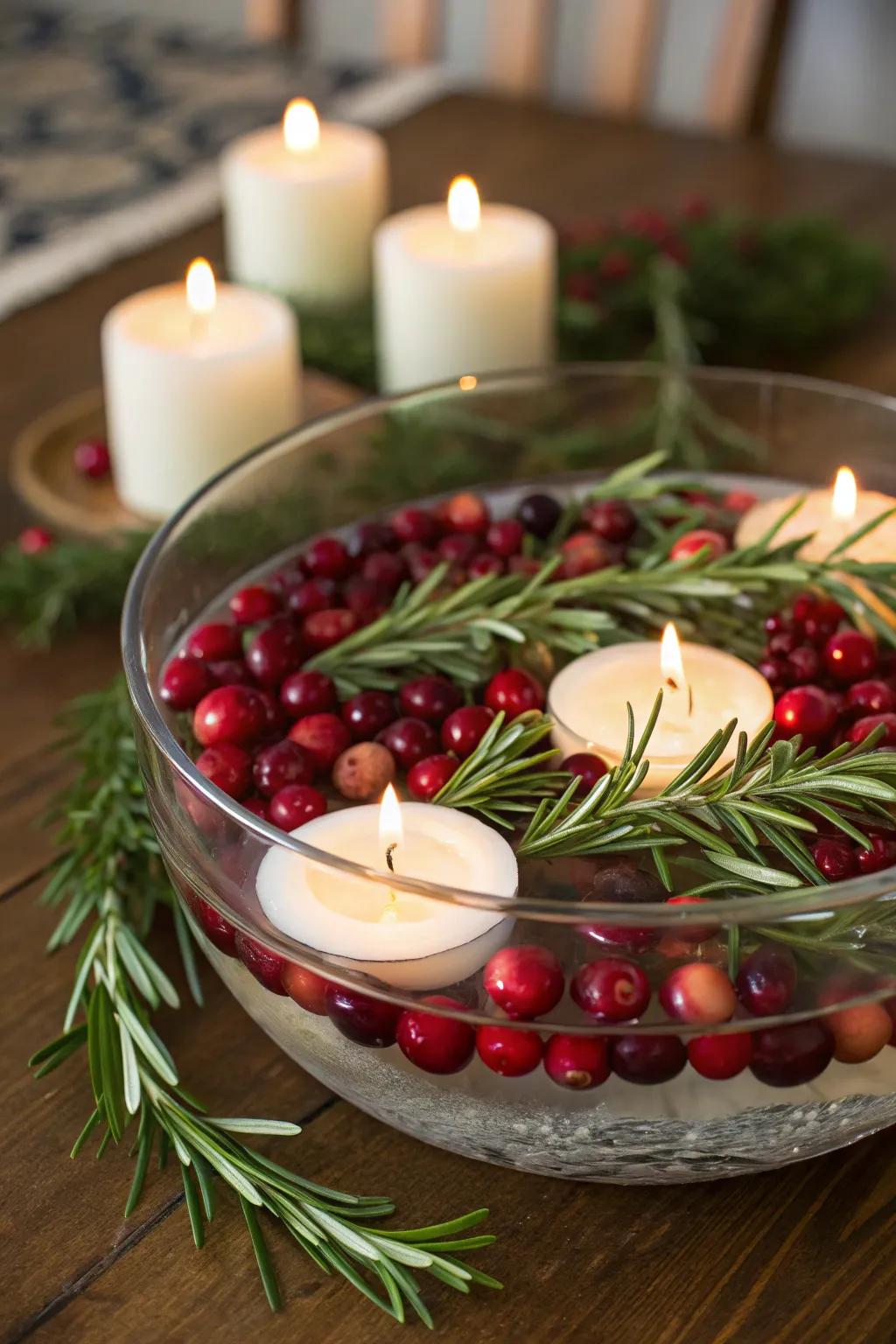 Floating candles create an enchanting centerpiece with a touch of magic.