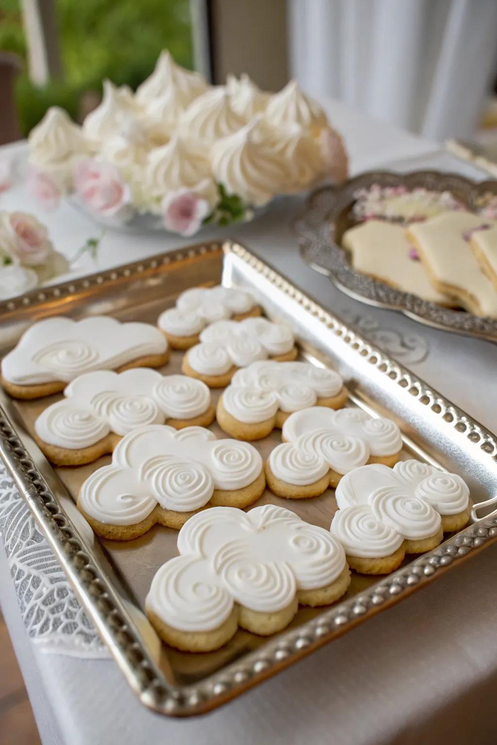 Delicious cloud-shaped cookies add a sweet thematic touch to the baby shower.