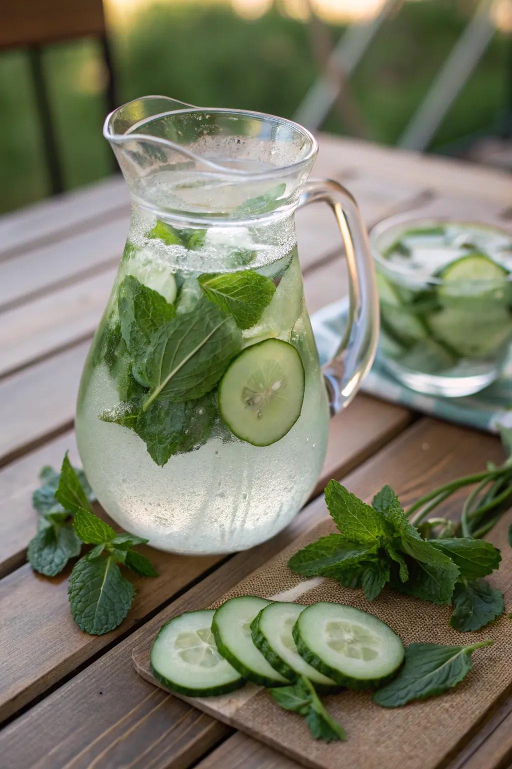 Herb-infused water, a refreshing addition to your coffee hour.