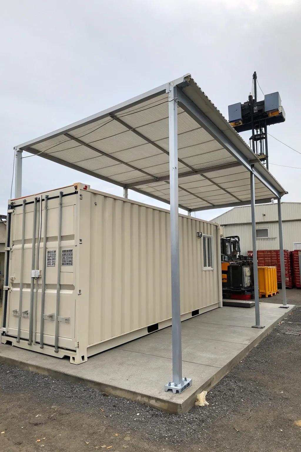 Combine a container with an outdoor shelter for enhanced storage versatility.