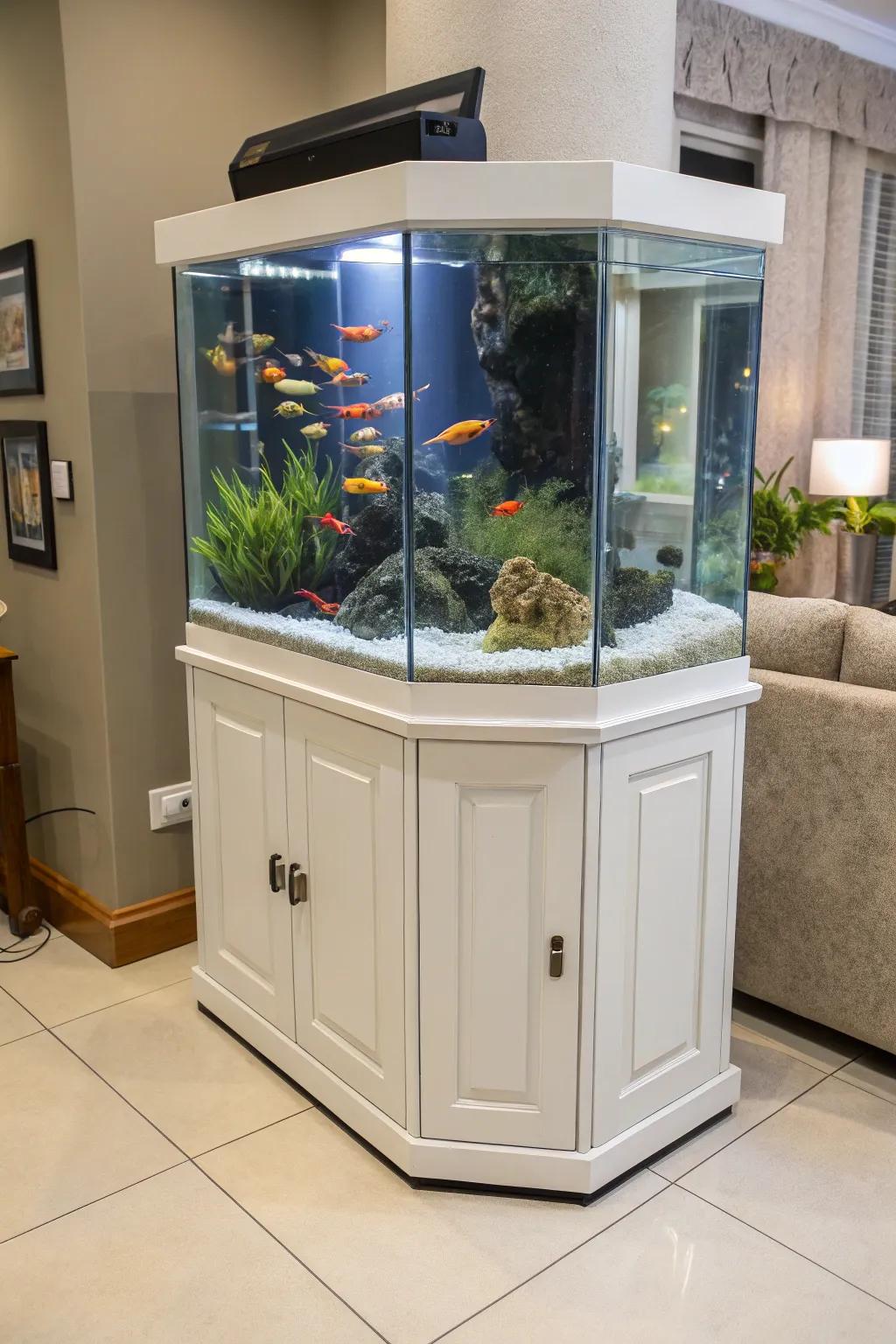 A practical design allows for easy access to maintain your fish tank.