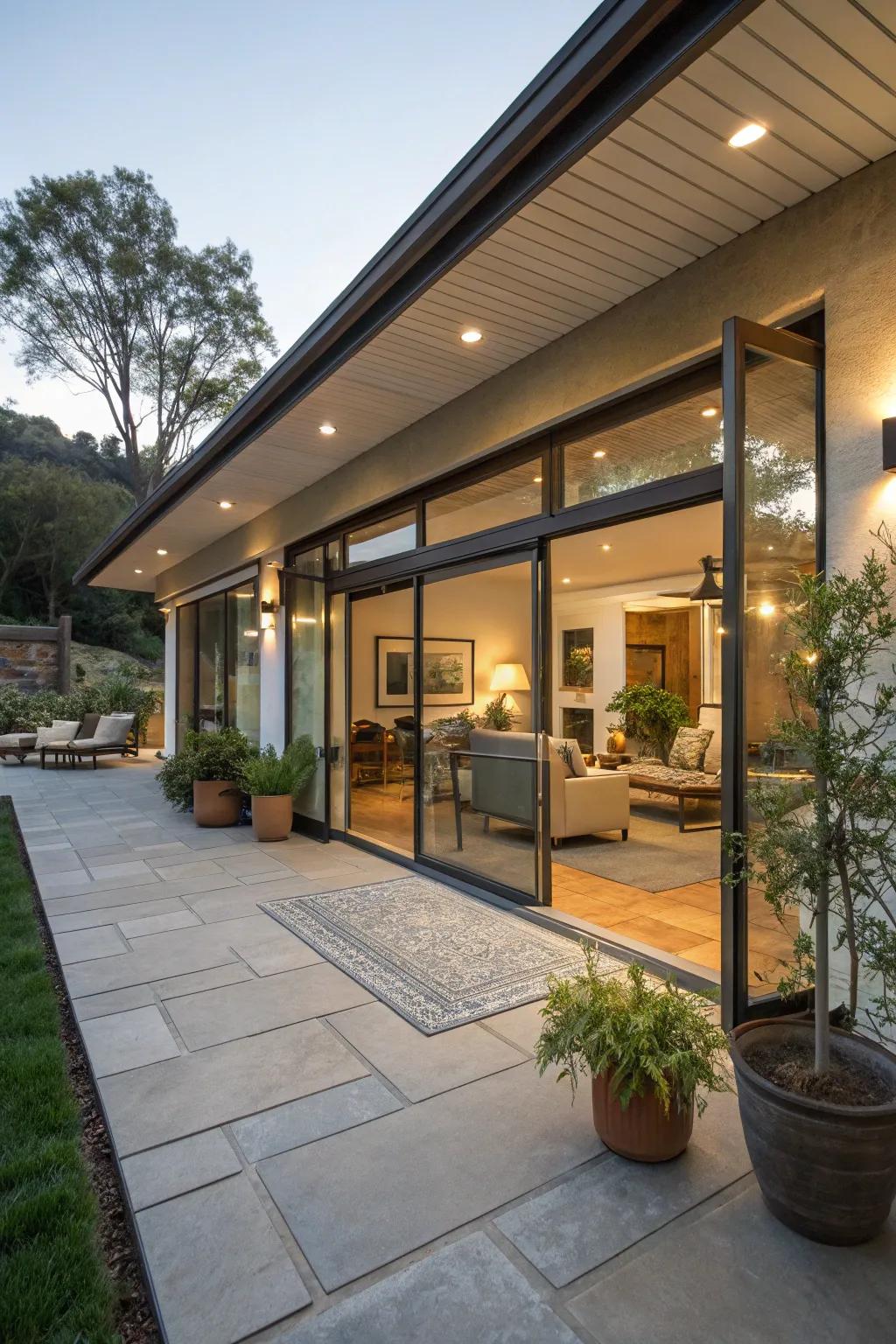 Sliding glass doors blend indoor and outdoor living.