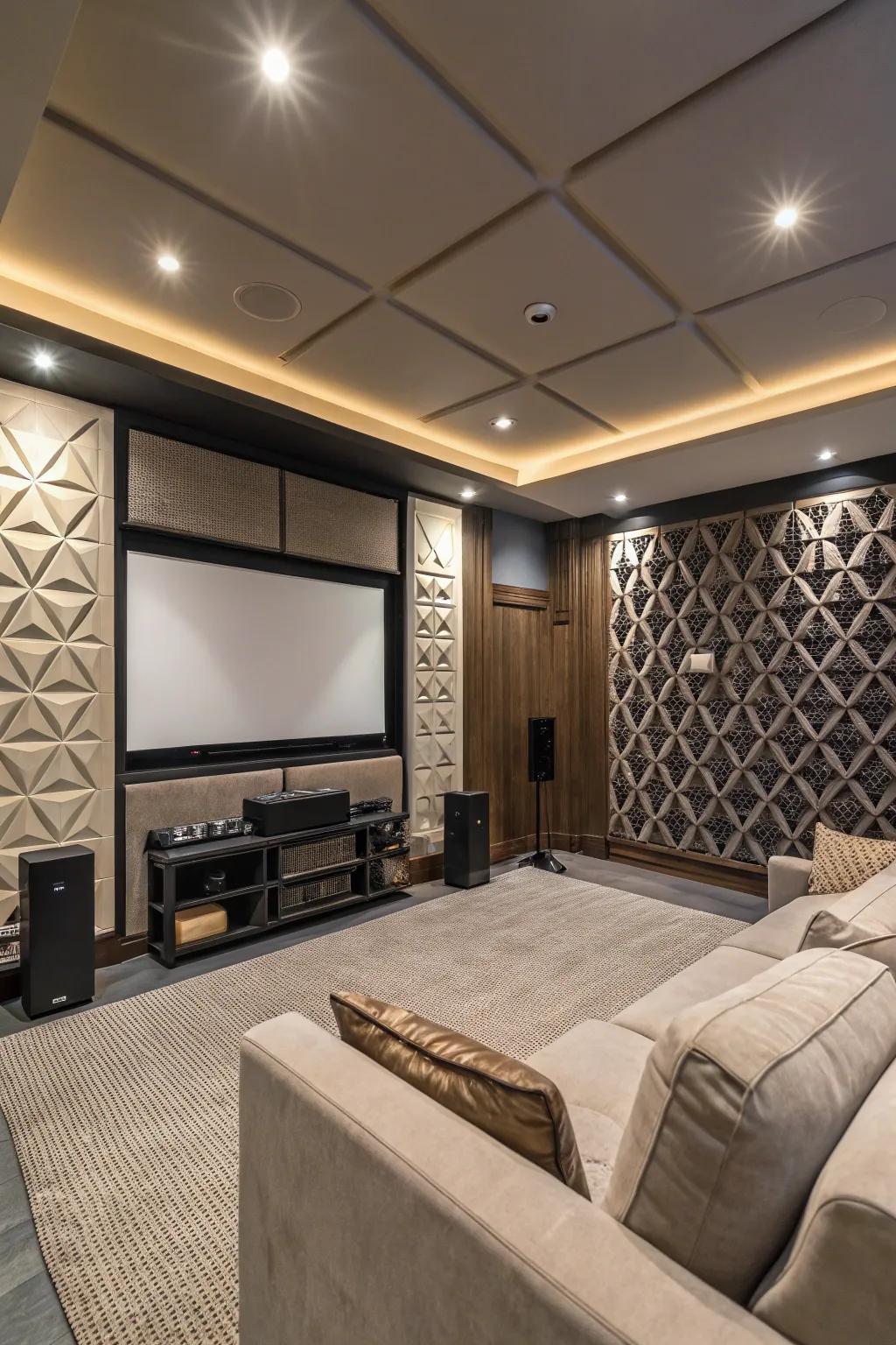 Stylish acoustic panels enhance sound quality and decor.