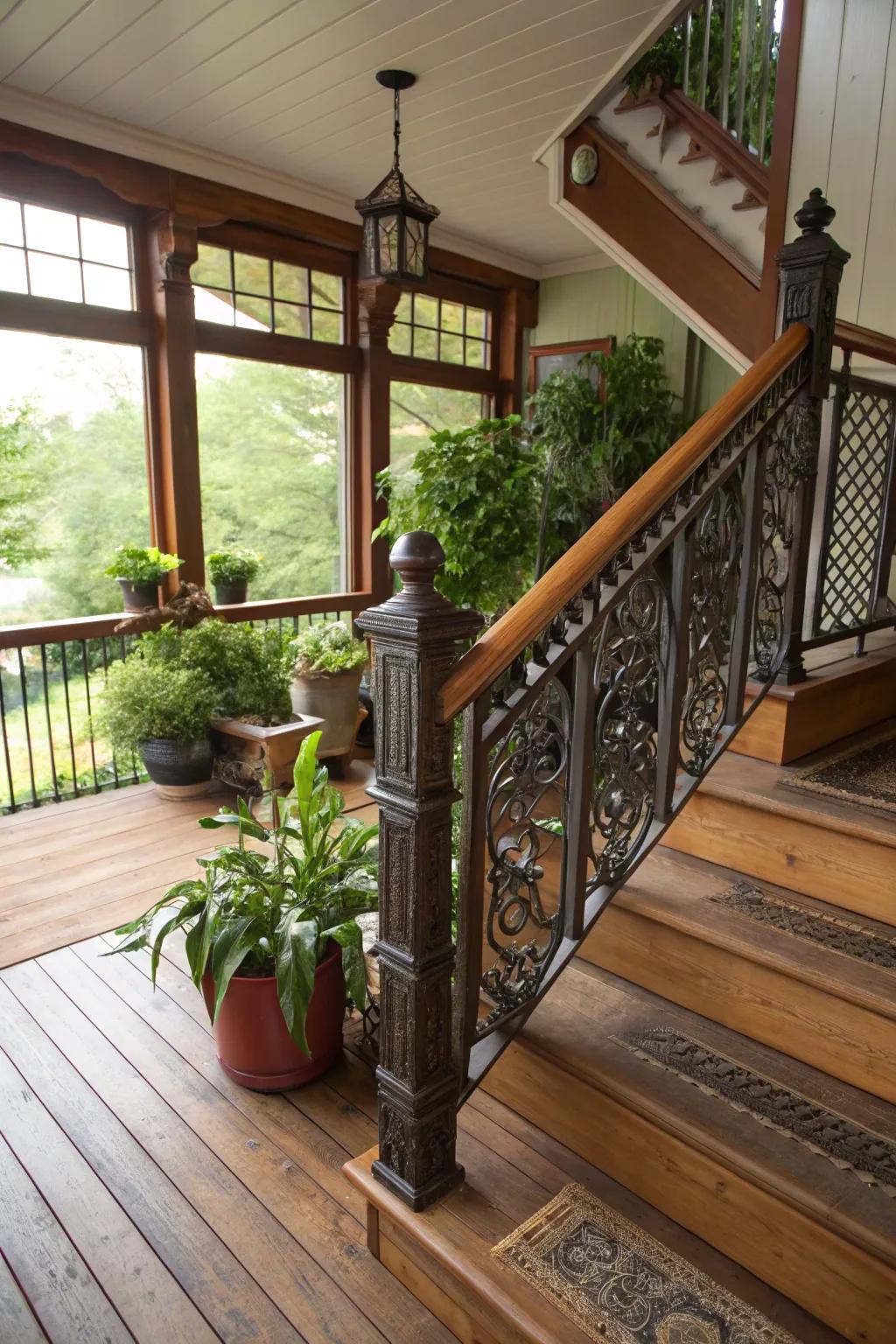 Seamless indoor to outdoor transition with Craftsman railings.