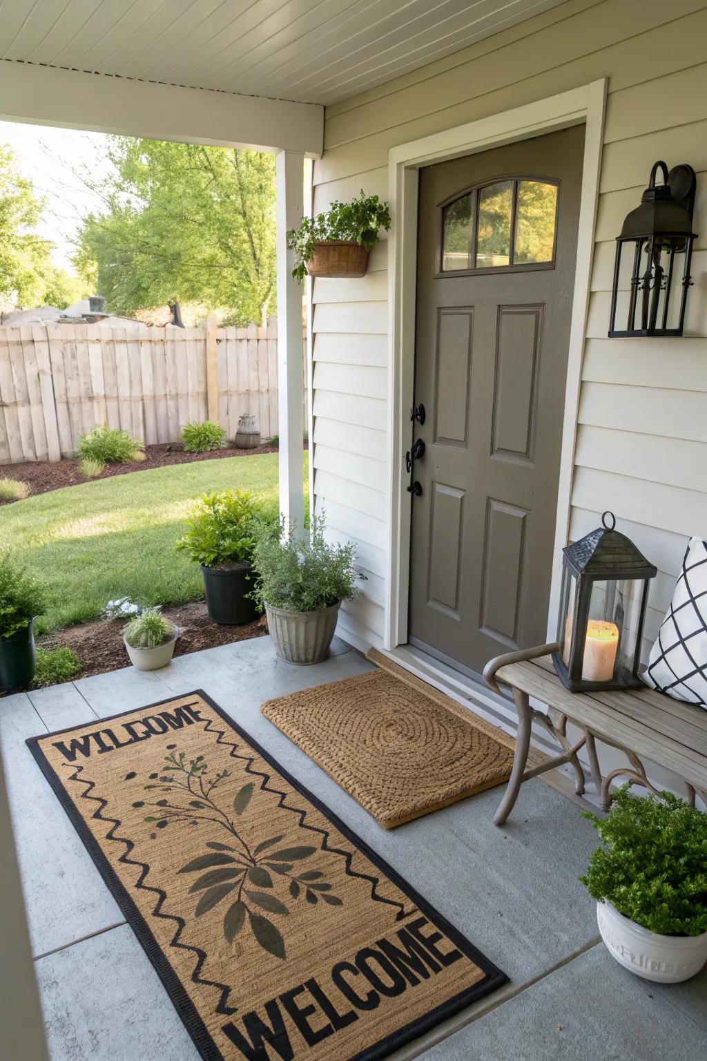 A charming doormat adds personality right at the entrance.