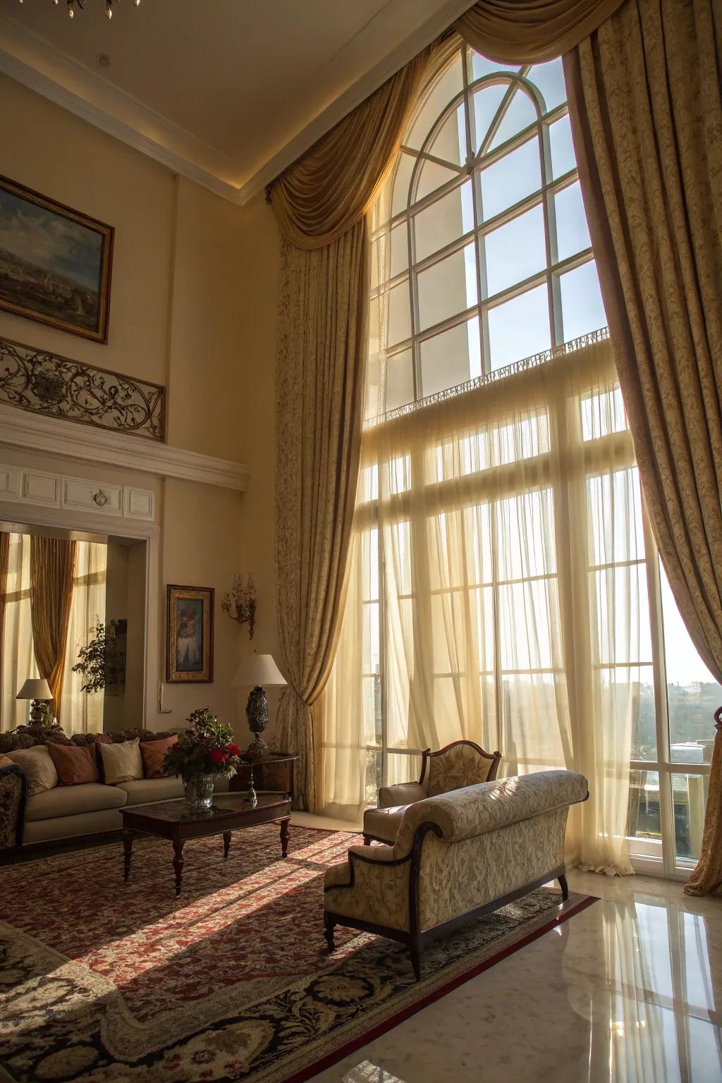 Luxurious living room with an inviting curtain wall.