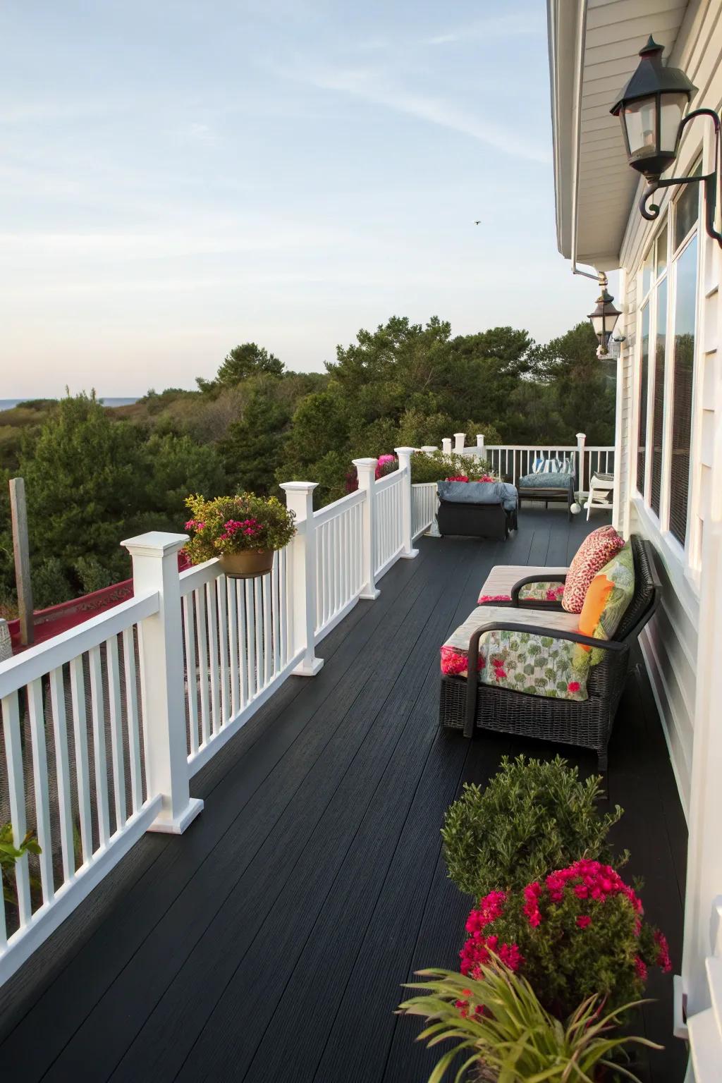 Black decks create a bold and dramatic outdoor statement.