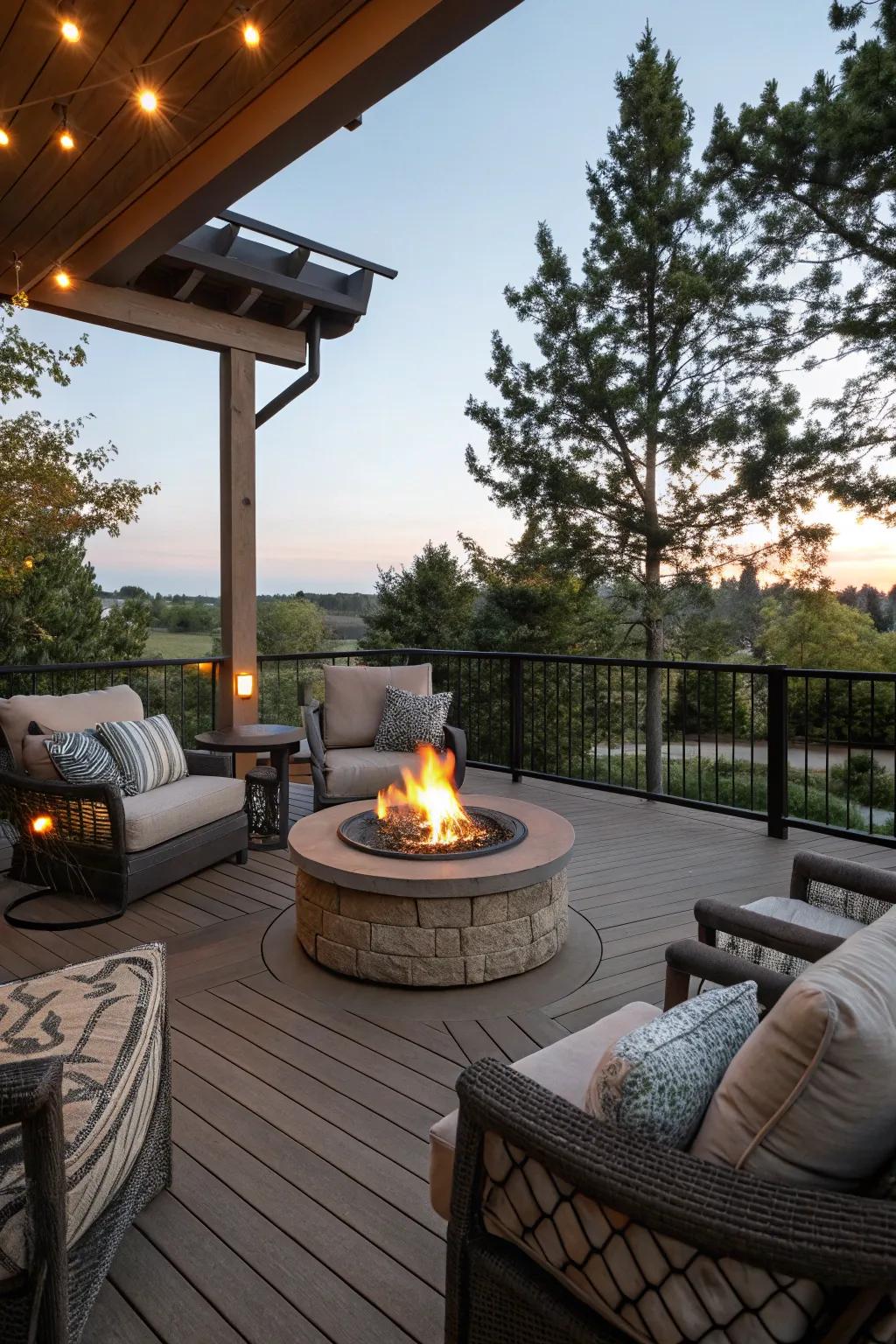 Gather around a cozy fire pit for warmth and ambiance.