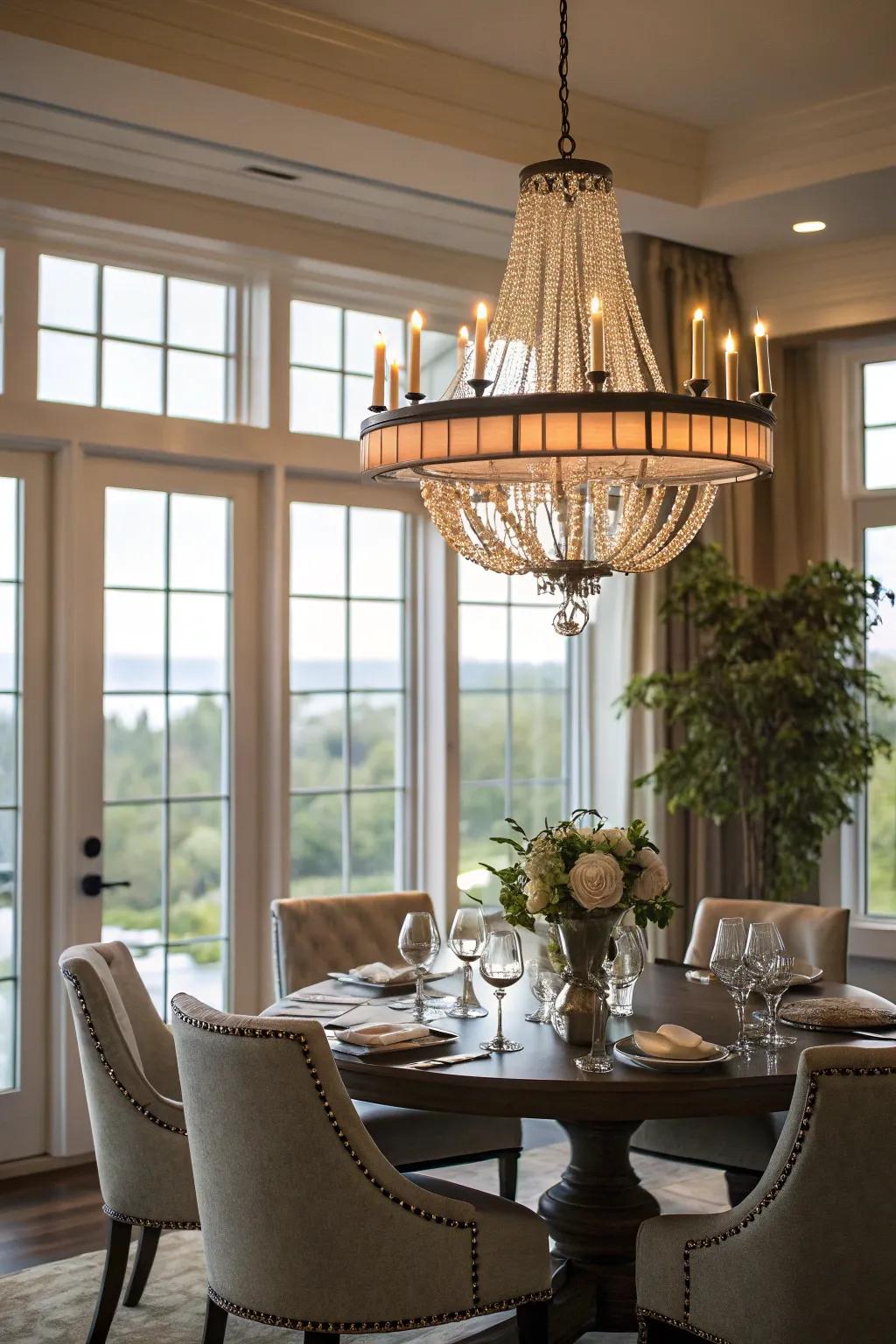 Chandeliers add a touch of elegance and complement window styles beautifully.