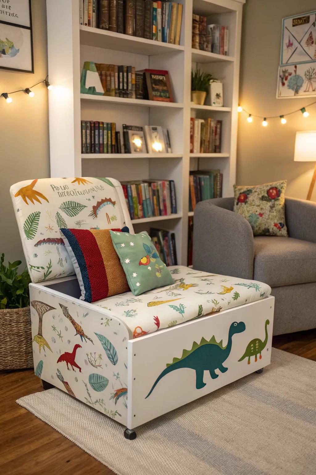 A storage bench that adds charm and function to reading time.