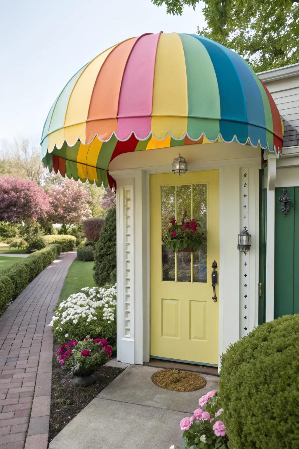 A vibrant fabric dome awning that adds a splash of color and personality.