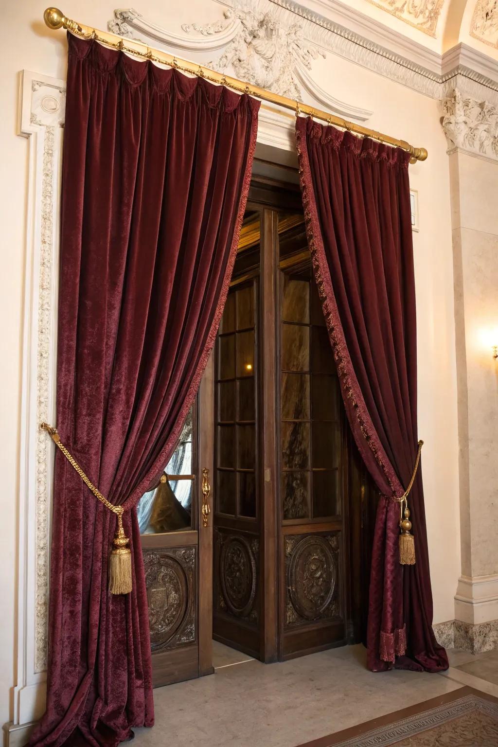 Transform doors into statement pieces with full-length drapes.
