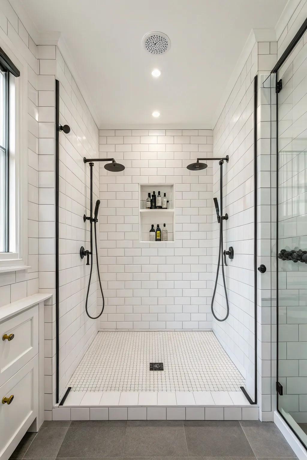 Achieve modern elegance with a minimalist double shower design.