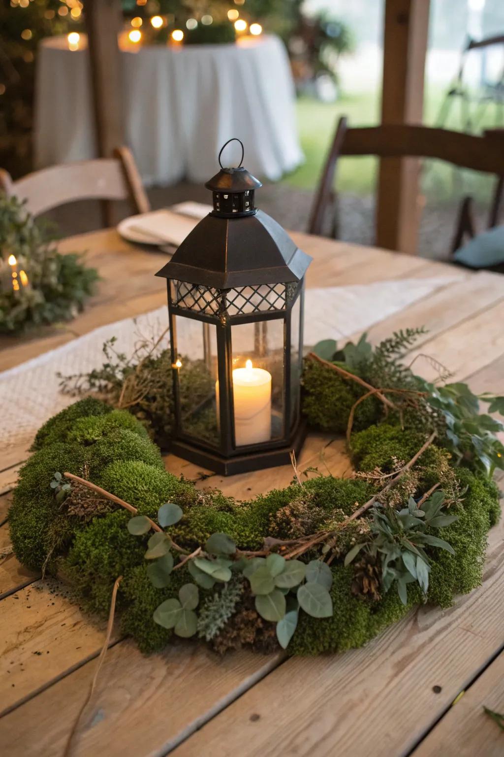 A wreath of greenery brings nature to your lantern.