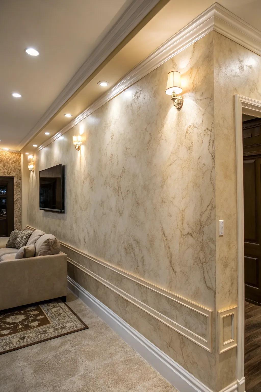 Venetian plaster brings classic elegance.