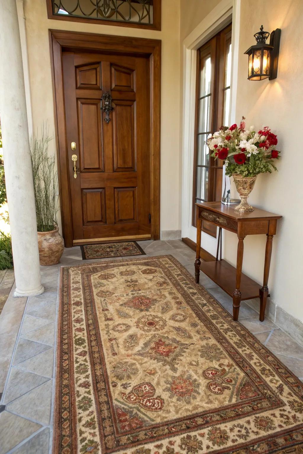 A rug adds warmth and defines the entryway space beautifully.