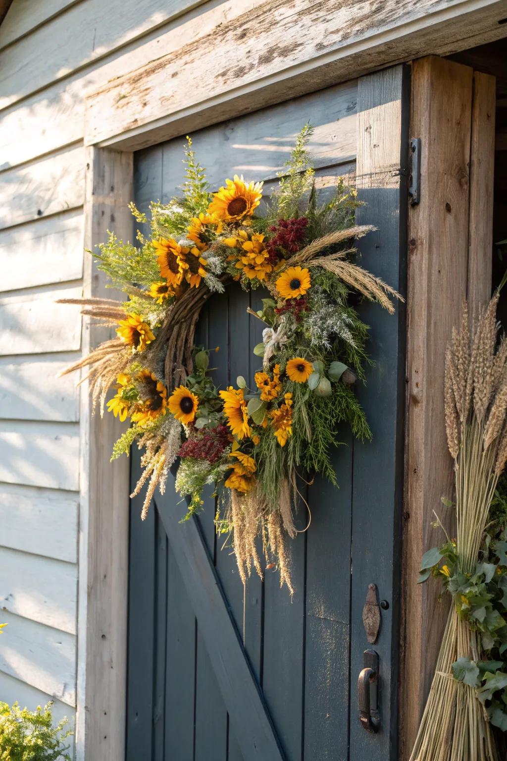 Sunflowers and wheat bring the essence of harvest to your doorstep.