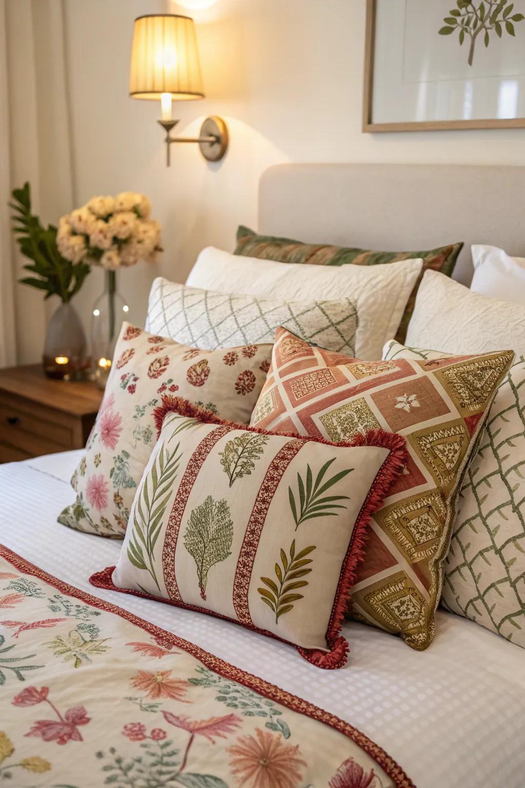 Decorative pillows add comfort and style to the bedding.
