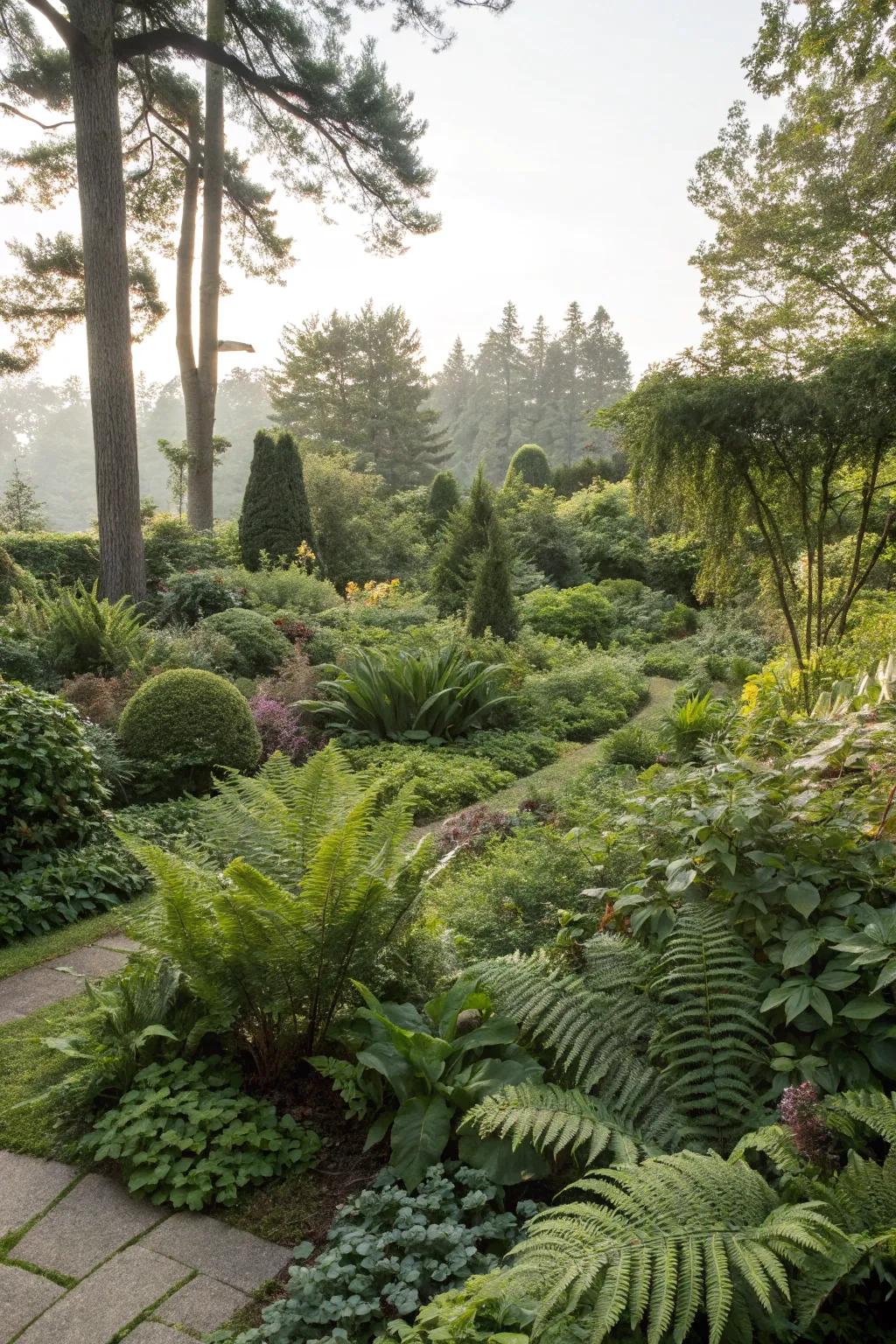 Lush plantings that transport you to a forest setting.