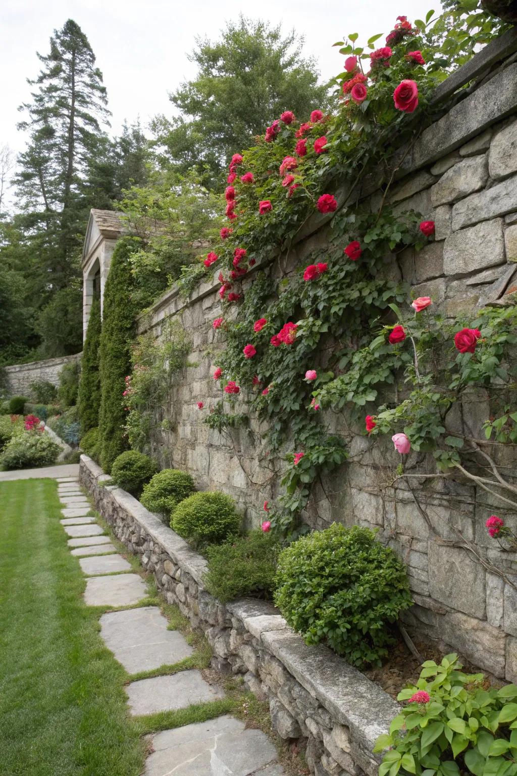 Climbing roses creating a lush and romantic wall covering.