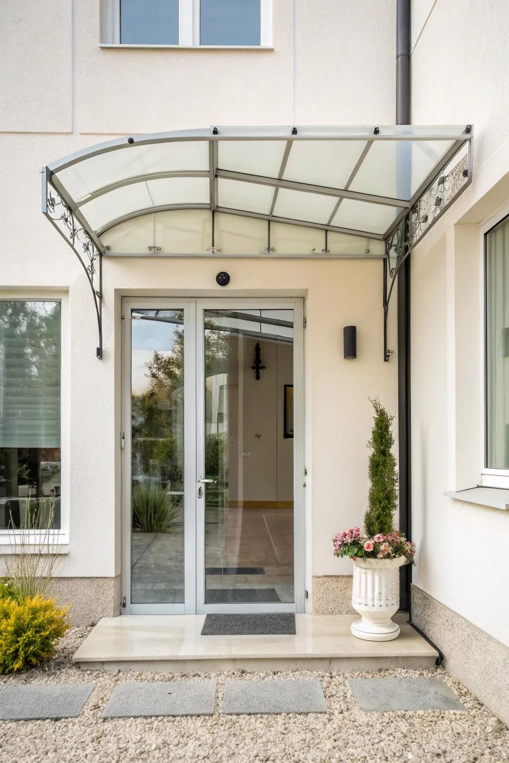 Glass awnings provide sleek sophistication.