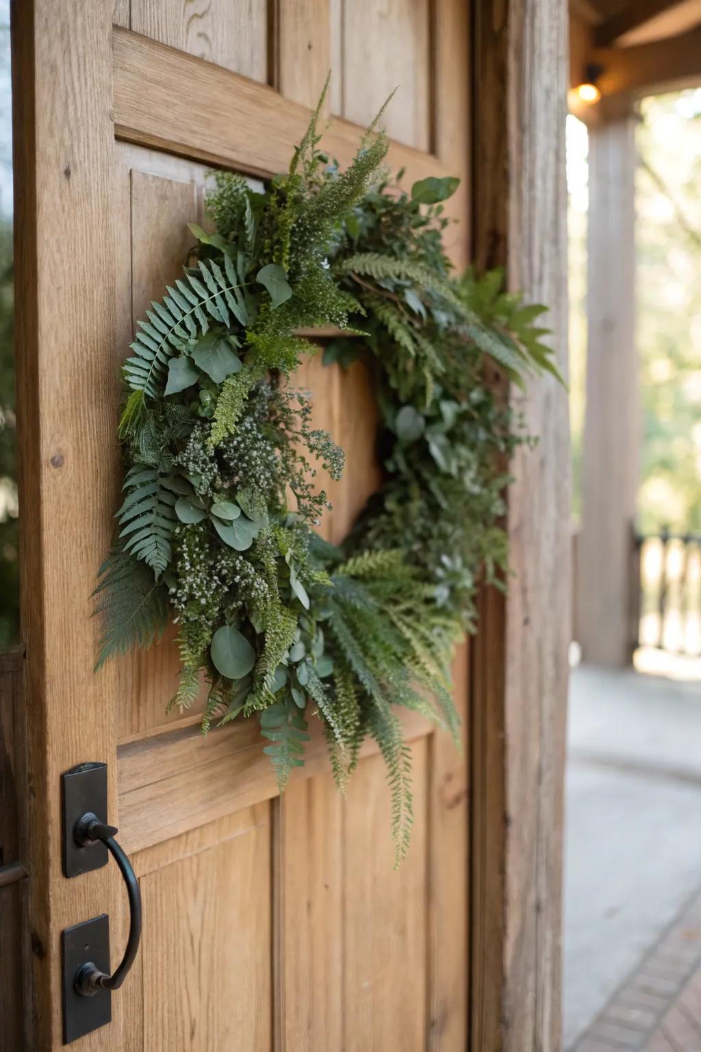 A natural greenery wreath providing a refreshing and timeless look.