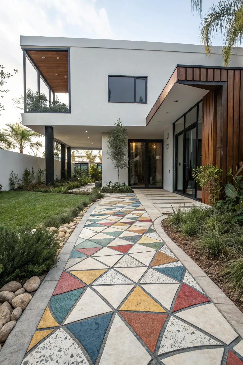 Geometric paver patterns make a bold statement.