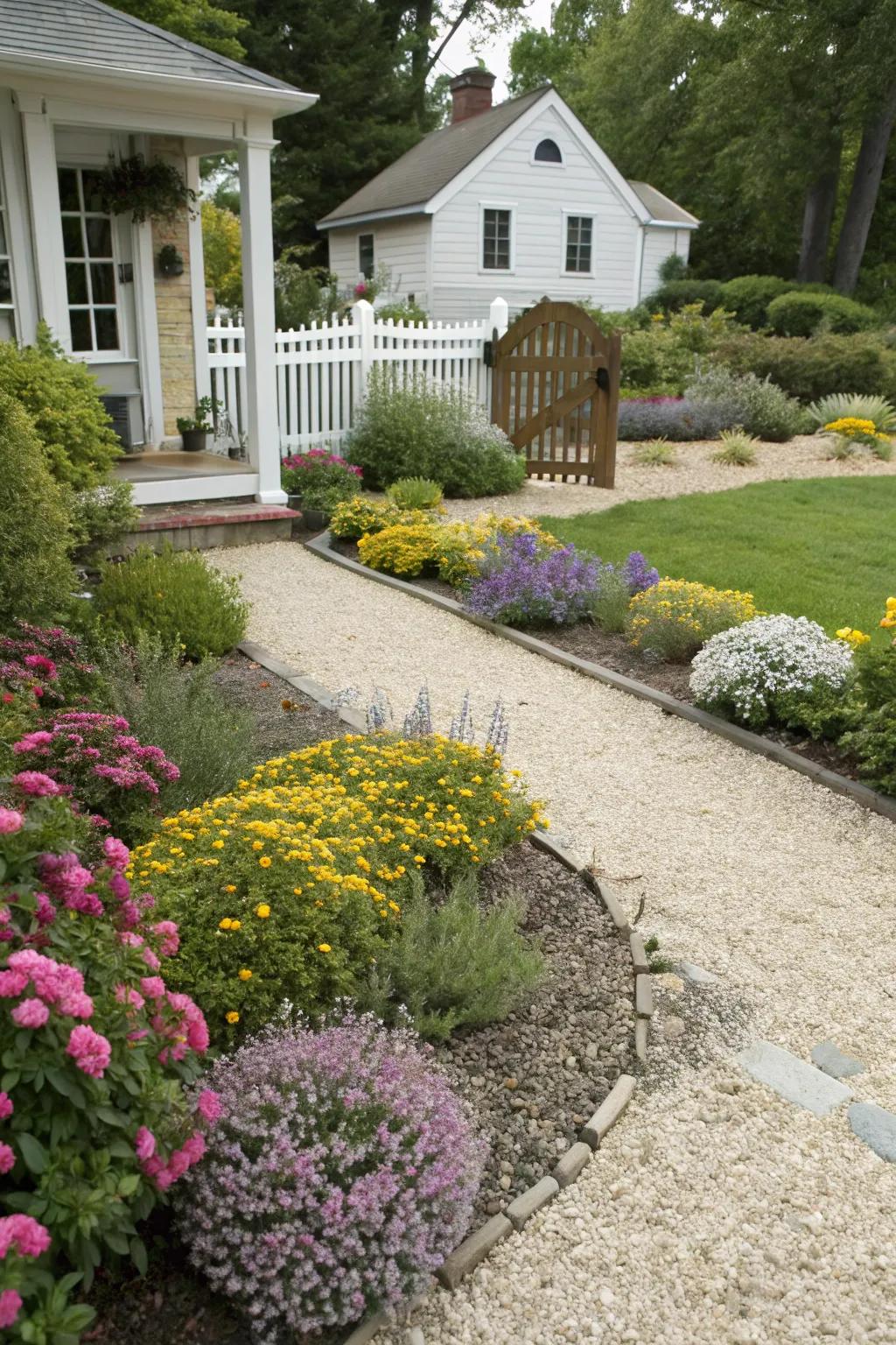 Gravel beds offer an easy-care solution with added texture.