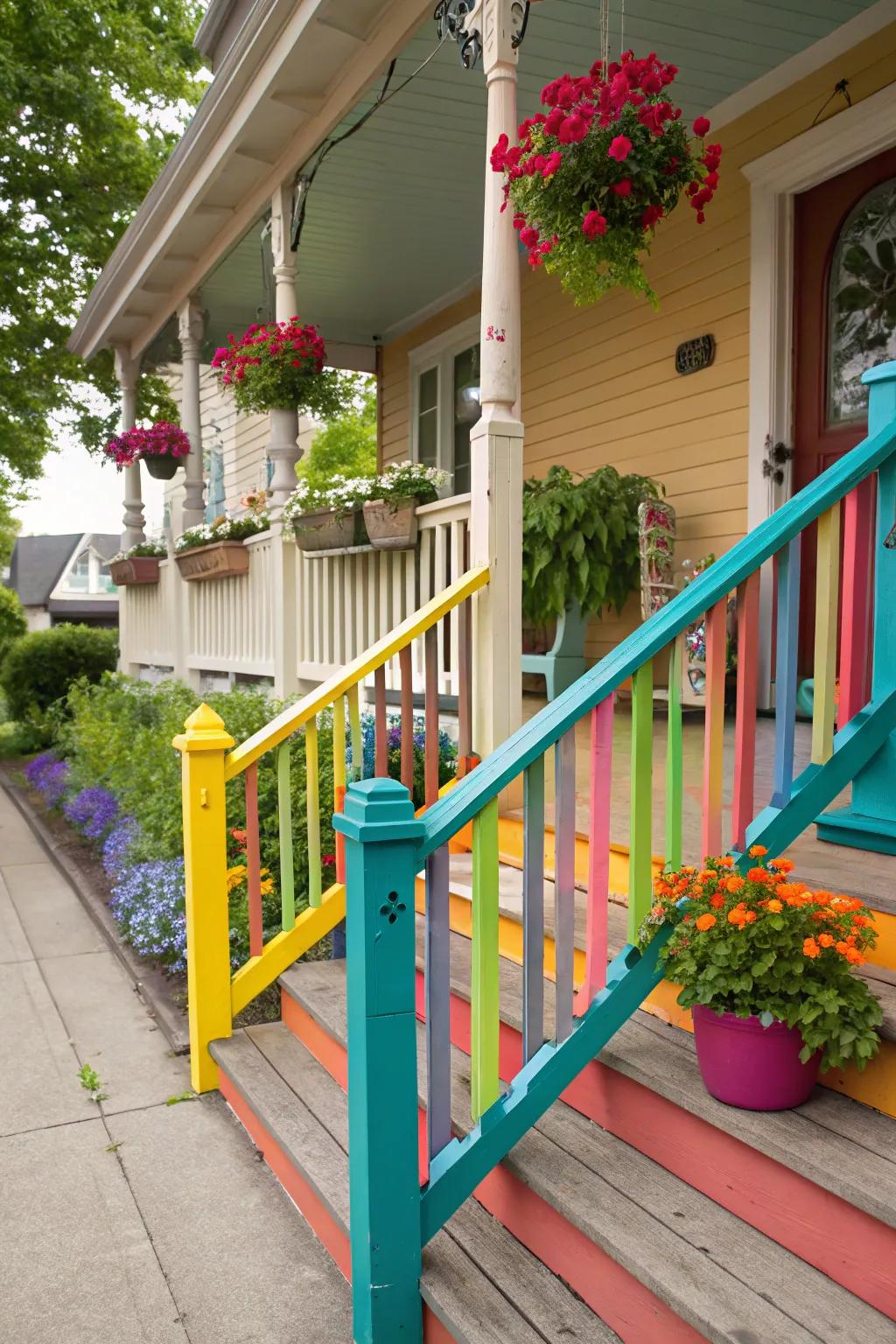 Vibrant DIY painted railings for personal flair